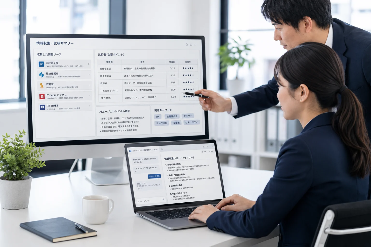 AIを使った情報収集とAIエージェント活用の業務イメージ